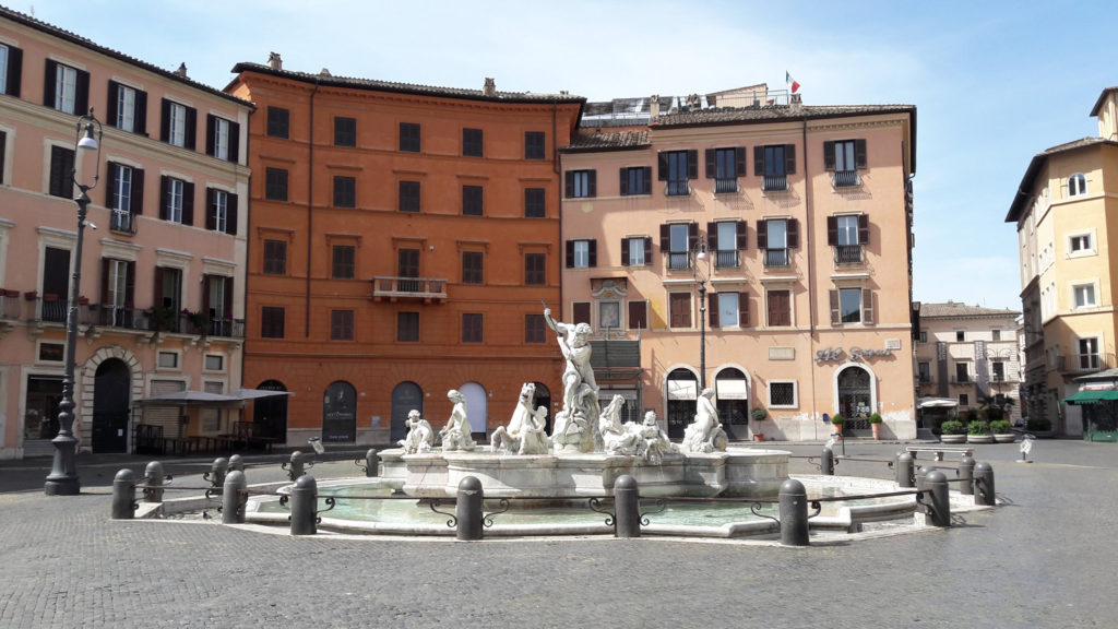 The Fountain of Neptune, Piazza Navona during Covid-19 lockdown.
