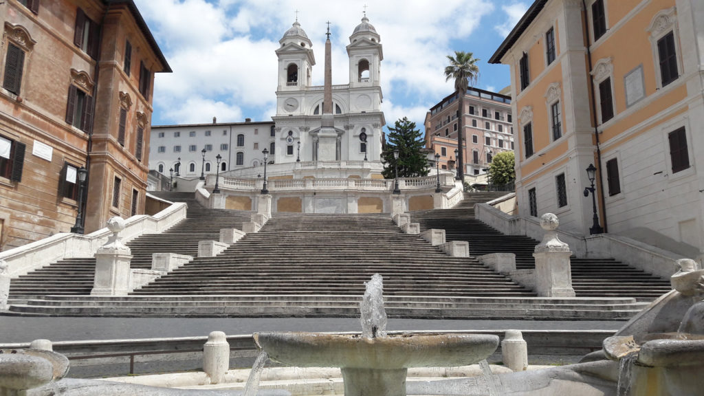 Piazza di Spagna & the Scalinata di Trinità dei Monti (Spanish Steps) during Covid-19 lockdown.